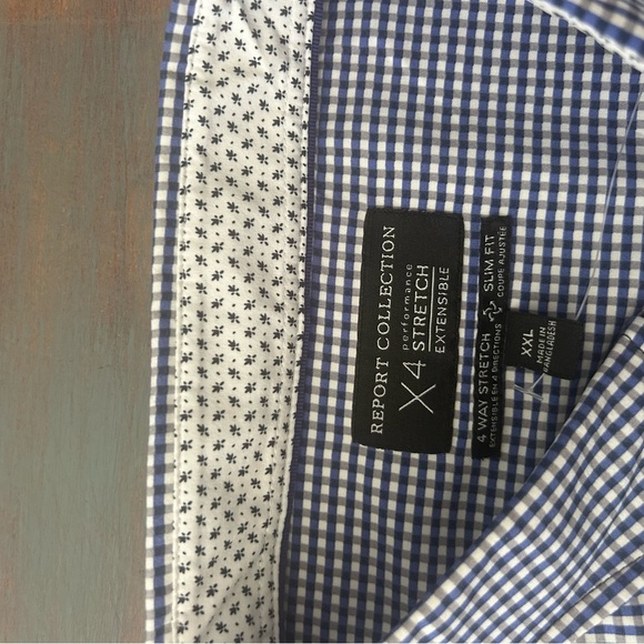 ➕Report Collection Navy and White Checkered Shirt stretch material long sleeves - Picture 8 of 10